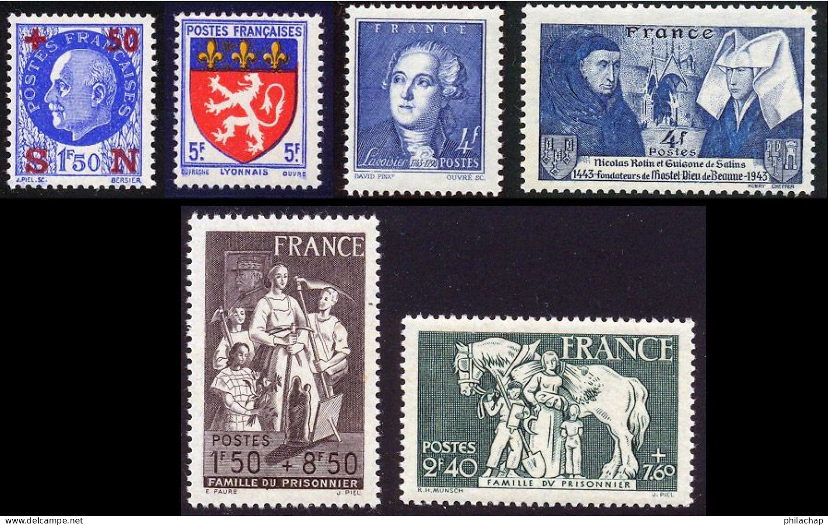 France 1943 Yvert 552-572-581-583-585-586 ** TB - Unused Stamps