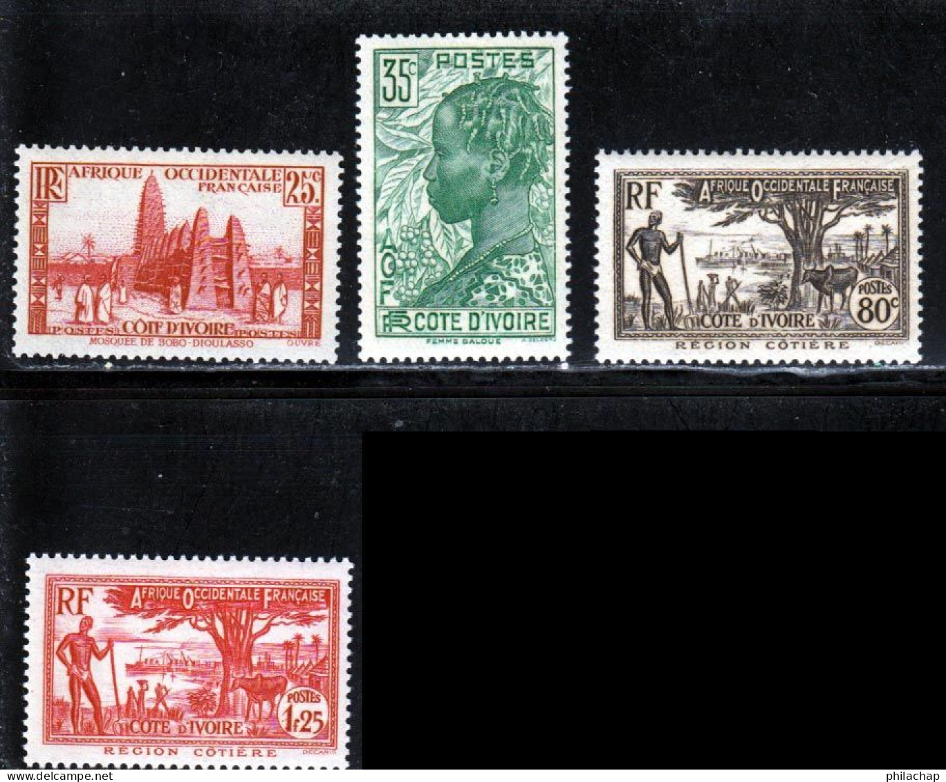 Cote D'Ivoire 1936 Yvert 116-117A-122A-125 ** TB - Unused Stamps