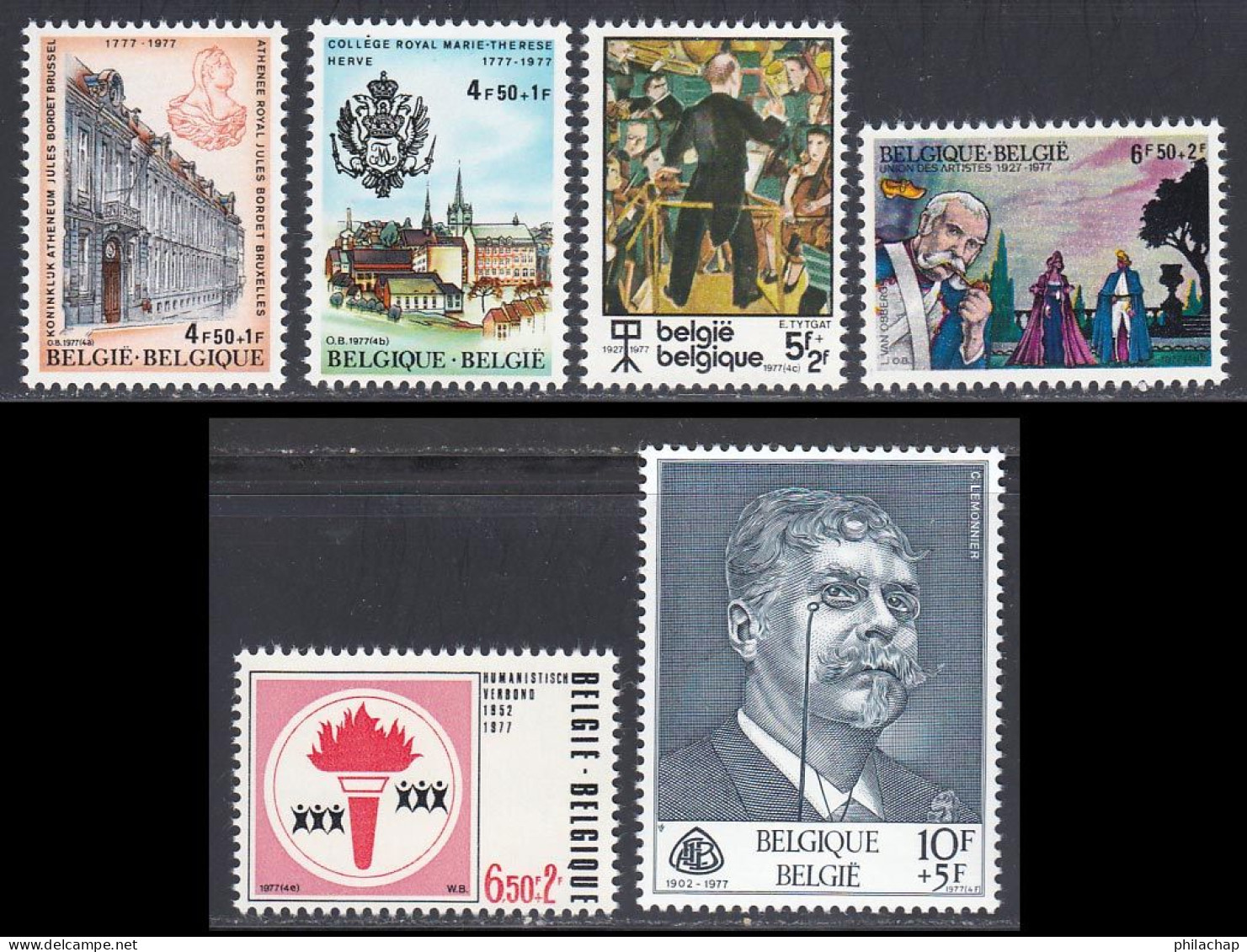 Belgique 1977 Yvert 1837 / 1842 ** TB Bord De Feuille - Unused Stamps