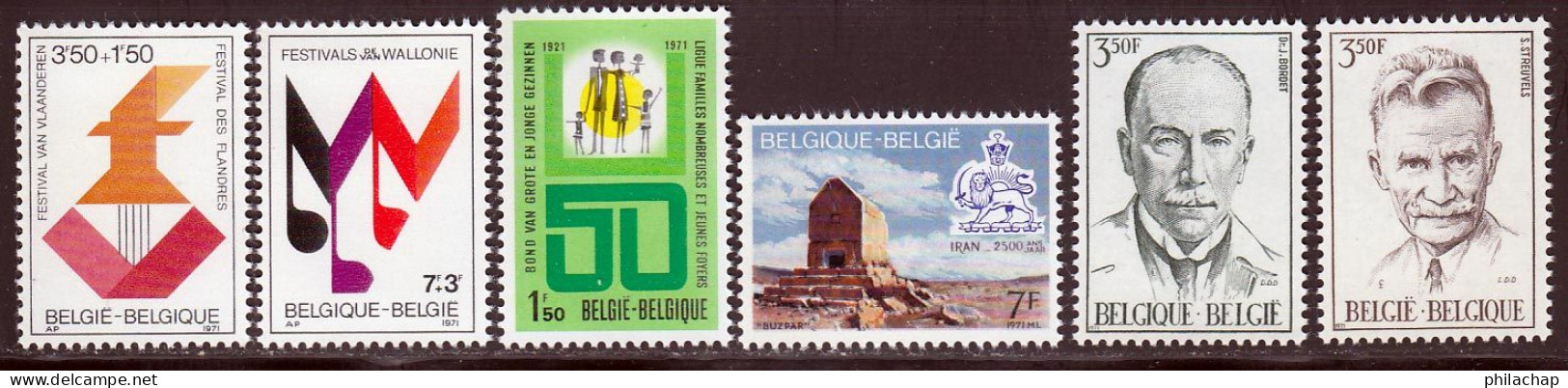 Belgique 1971 Yvert 1599 / 1604 ** TB Bord De Feuille - Unused Stamps