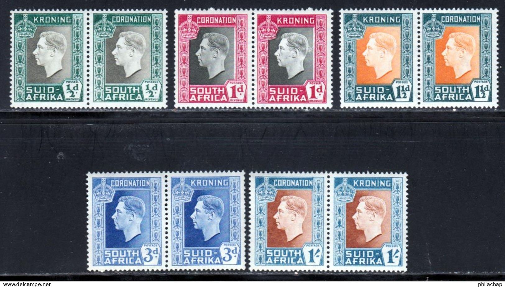 Afrique Du Sud 1937 Yvert 78 / 87 ** TB Paires Bord De Feuille - Unused Stamps