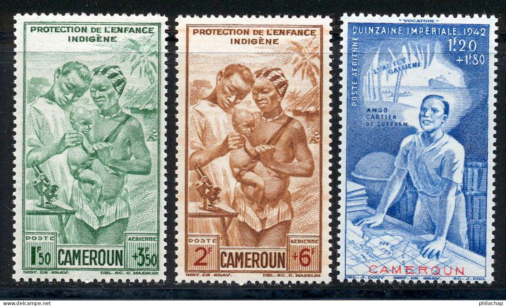 Cameroun PA 1942 Yvert 19 / 21 ** TB PEIQI Coin De Feuille - Ongebruikt