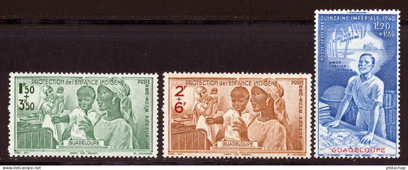 Guadeloupe PA 1942 Yvert 1 / 3 ** TB PEIQI - Poste Aérienne