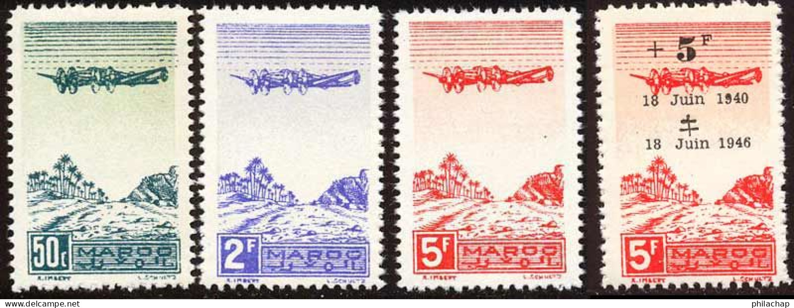 Maroc PA 1946 Yvert 50 / 52 - 58 ** TB Bord De Feuille - Aéreo