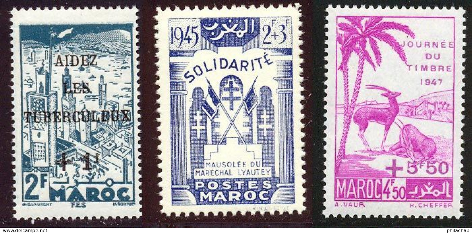 Maroc 1947 Yvert 238 - 239 - 244 ** TB - Neufs