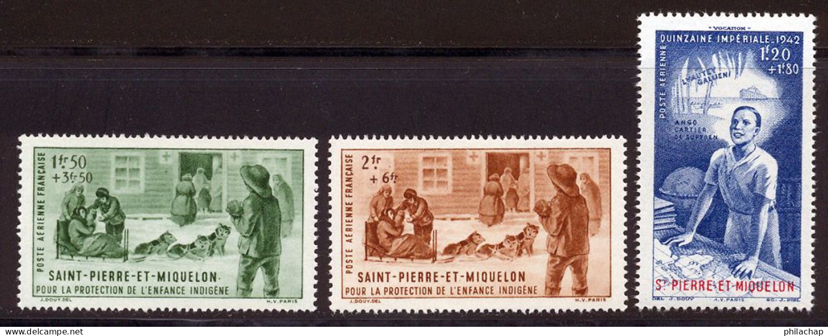 St Pierre Et Miquelon PA 1942 Yvert 1 / 3 ** TB PEIQI Bord De Feuille - Nuevos