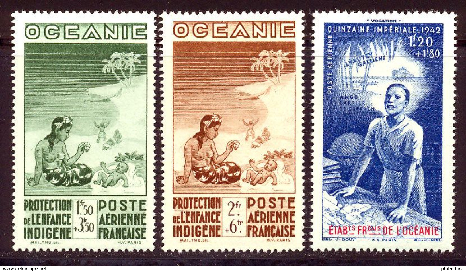 Oceanie PA 1942 Yvert 4 / 6 ** TB PEIQI Bord De Feuille - Poste Aérienne