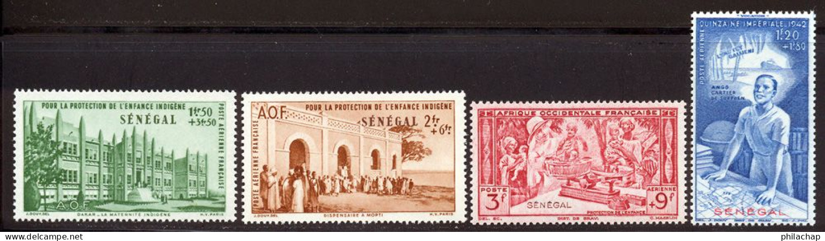 Senegal PA 1942 Yvert 18 / 21 ** TB PEIQI Coin De Feuille - Posta Aerea