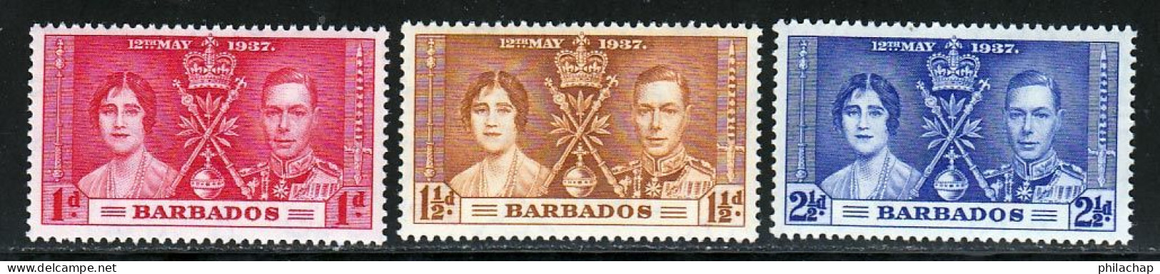 Barbade 1937 Yvert 164 / 166 ** TB - Barbados (...-1966)