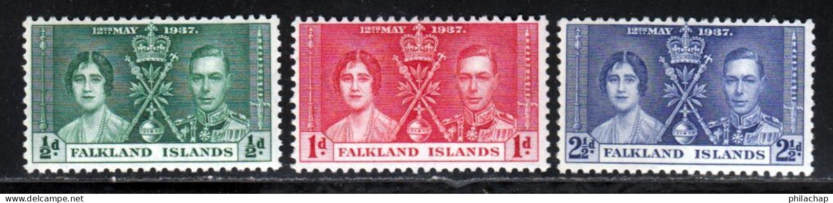 Falkland 1937 Yvert 75 / 77 ** TB - Falkland Islands