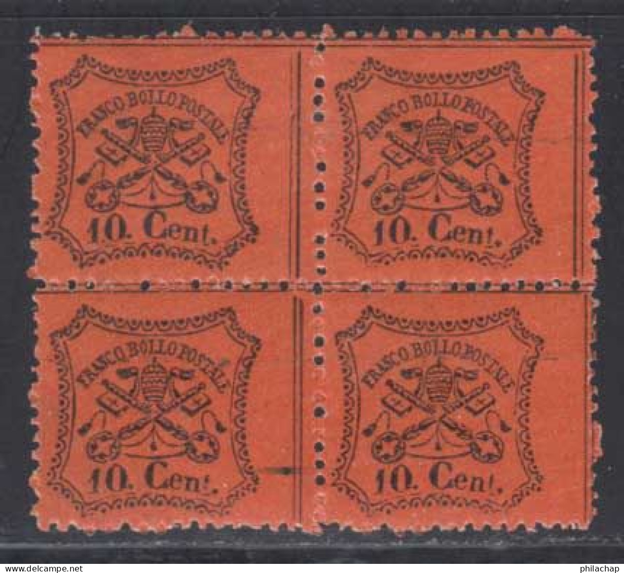 Etats Pontificaux 1868 Yvert 22 ** TB Bloc De 4 - Papal States