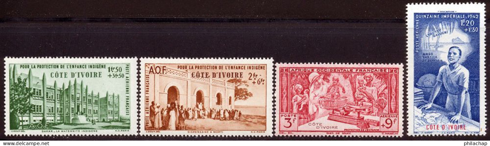 Cote D'Ivoire PA 1942 Yvert 6 / 9 ** TB PEIQI Coin De Feuille - Unused Stamps