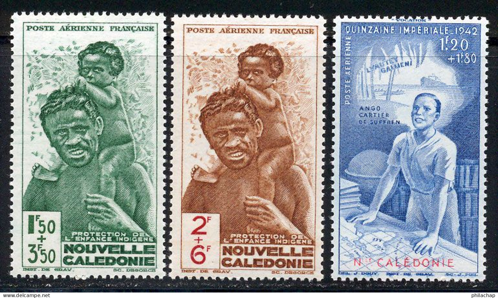 Nouvelle-Caledonie PA 1942 Yvert 36 / 38 ** TB PEIQI Coin De Feuille - Unused Stamps