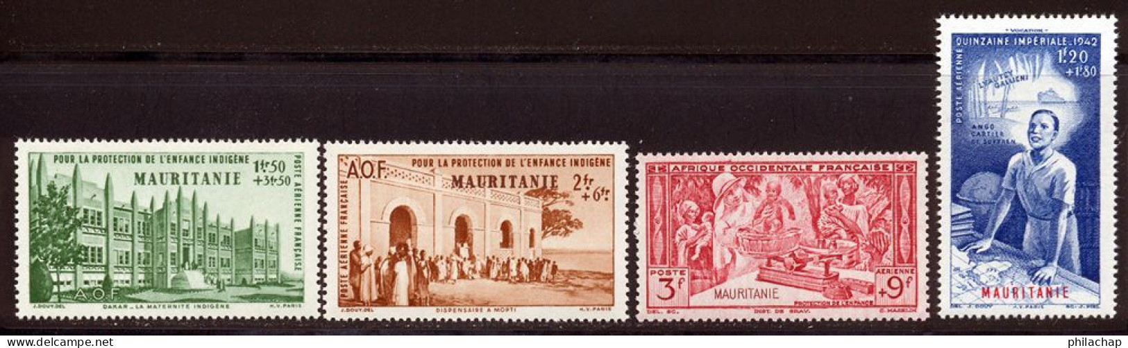 Mauritanie PA 1942 Yvert 6 / 9 ** TB PEIQI Bord De Feuille - Unused Stamps