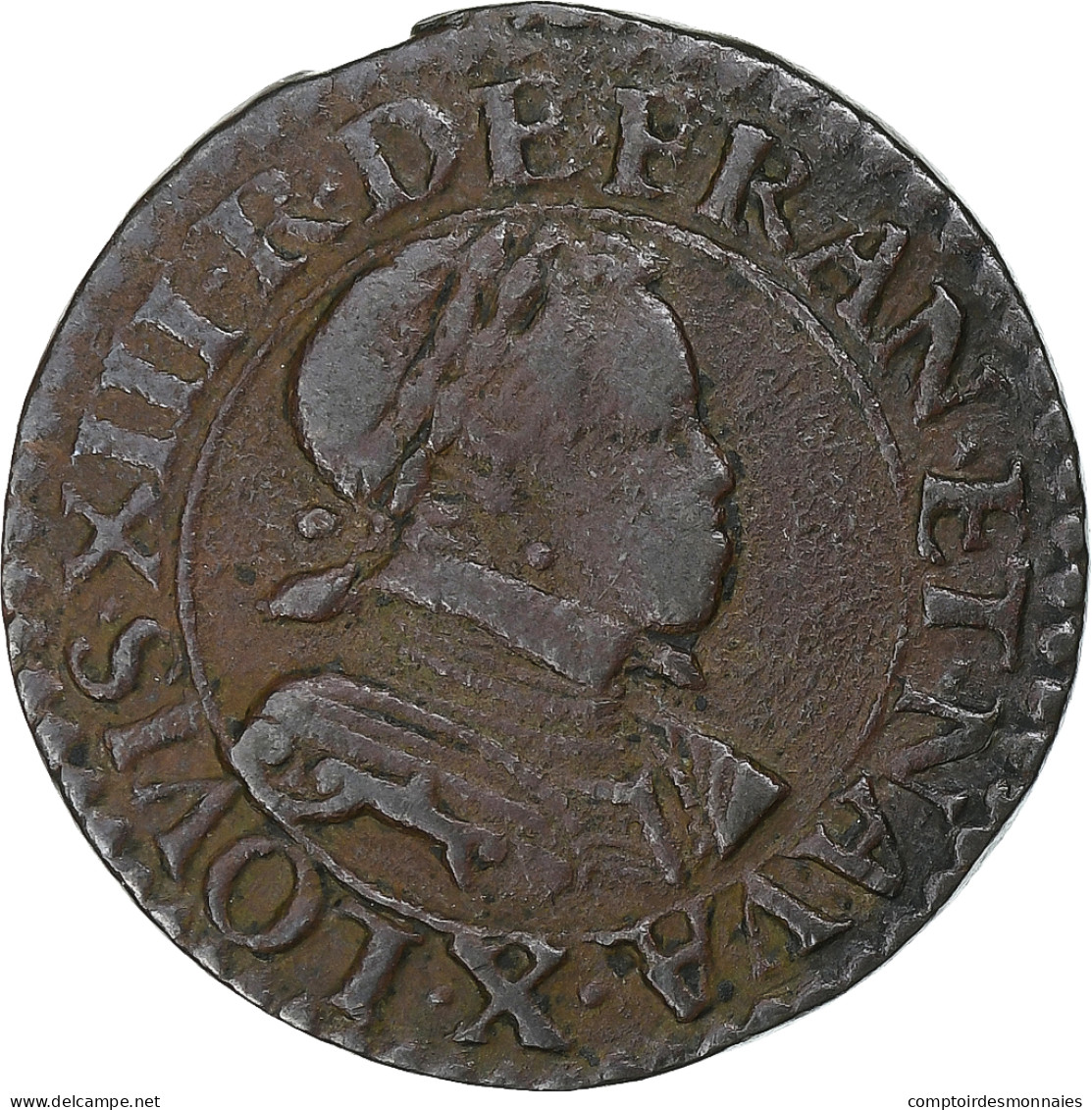 France, Louis XIII, Double Tournois, 1614, Amiens, Cuivre, TB+, Gadoury:7 - 1610-1643 Ludwig XIII. Der Gerechte