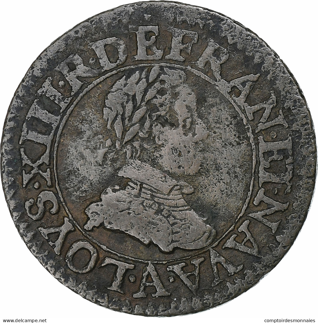 France, Louis XIII, Double Tournois, 1611, Paris, Cuivre, TB+, Gadoury:5 - 1610-1643 Louis XIII The Just