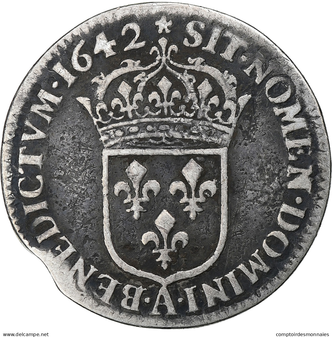 France, Louis XIII, 1/12 Ecu, 1642, Paris, Argent, TB, Gadoury:46 - 1610-1643 Luis XIII El Justo