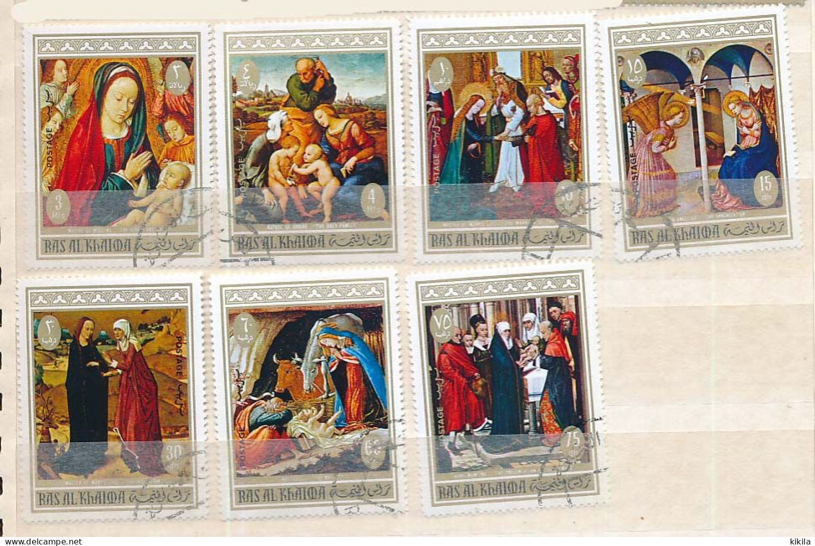 7 Timbres Oblitérés RAS AL KHAIMA I-11 Scènes De La Vie De Jésus Christ Nativité (1) - Religieux