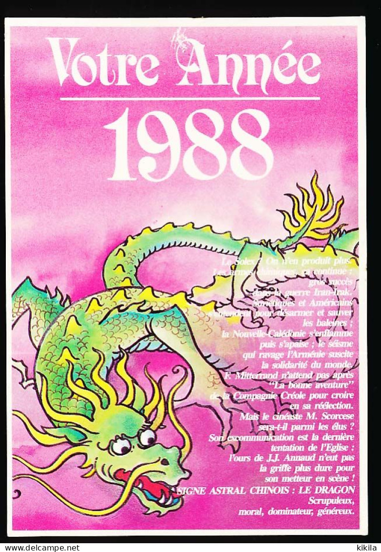 CPSM / CPM 10.5 X 15 Votre Année 1988 Signe Astral Chinois LE DRAGON Avec Divers événements Intervenus Cette Année Là - Astrología