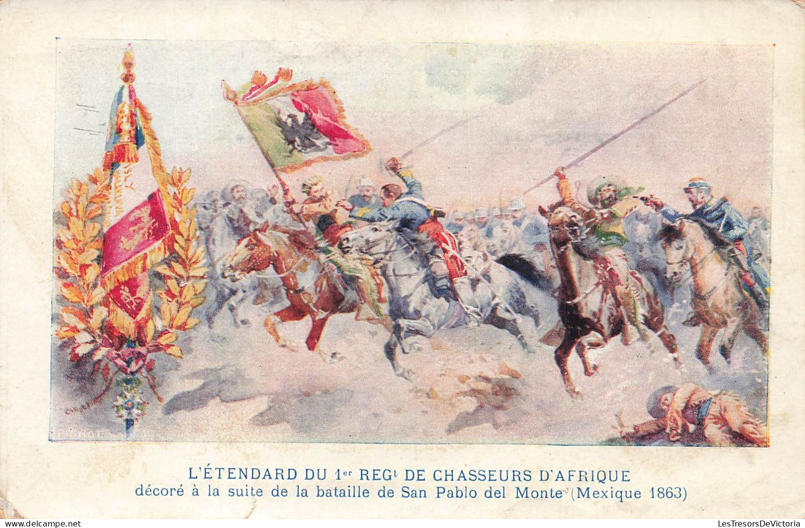 HISTOIRE - L'étendard Du 1er Régiment De Chasseurs D'Afrique - Colorisé - Colorisé - Carte Postale Ancienne - Storia