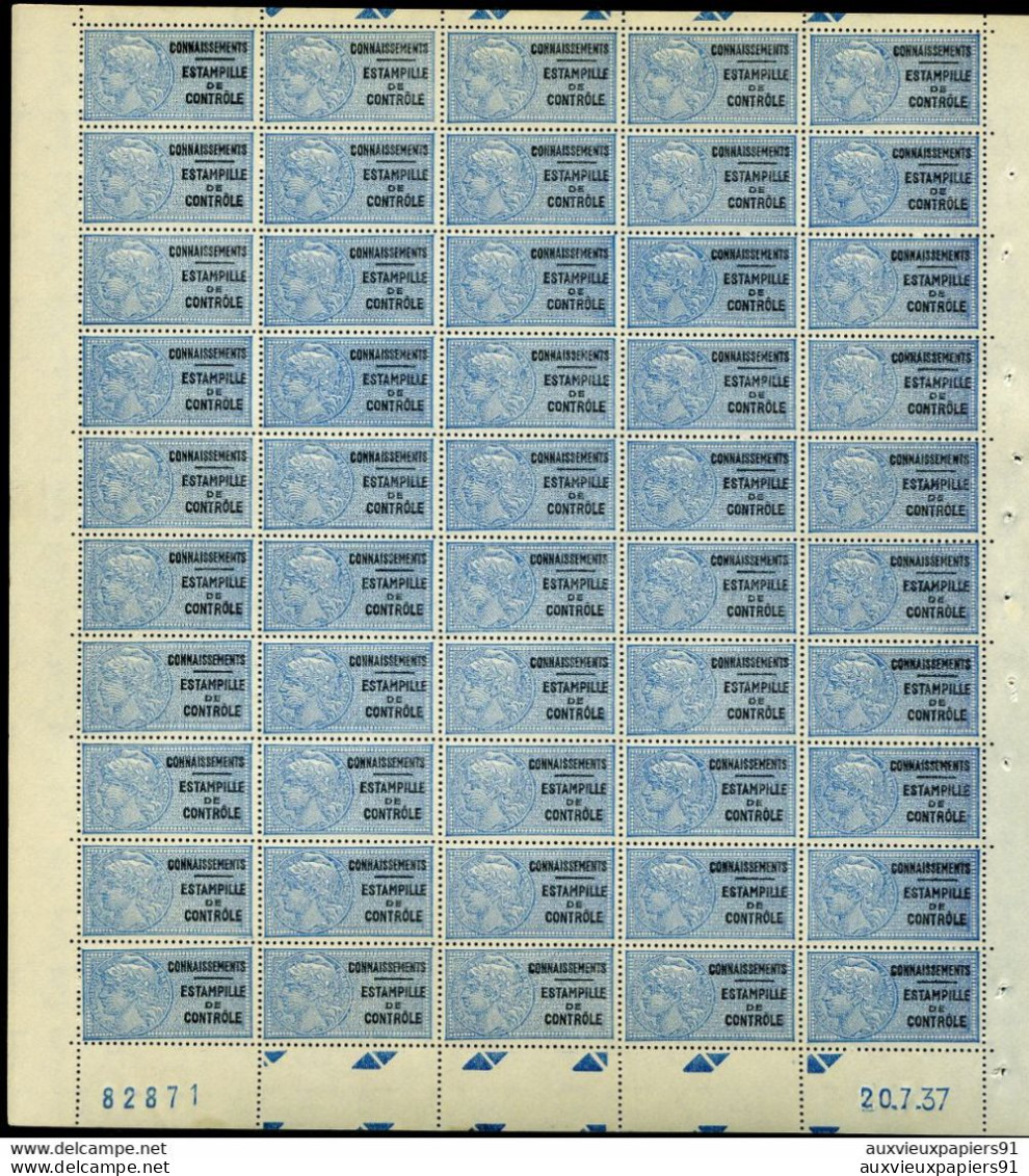 Timbre Fiscal ( Fiscaux) - Connaissements N° 30A Neufs - Estampille De Contrôle - Planche Du 20/ 7/1937 (variété) - Sonstige & Ohne Zuordnung