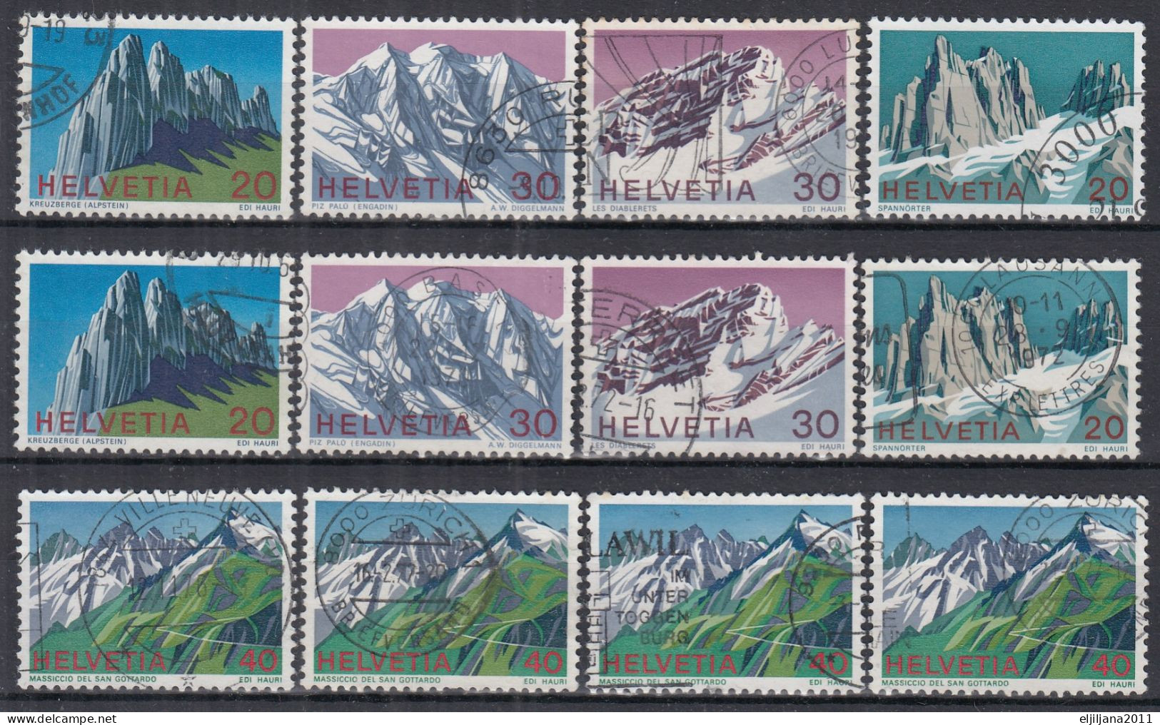 Switzerland / Helvetia / Schweiz / Suisse 1969-1976 ⁕ Alps / Alpen Mi.911, 931, 953, 976 & Mi 1081 ⁕ 12v Used - See Scan - Used Stamps