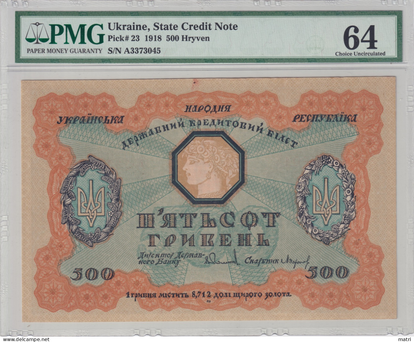 Ukraine 500 Gryven 1918 P-23 PMG64 - Ukraine