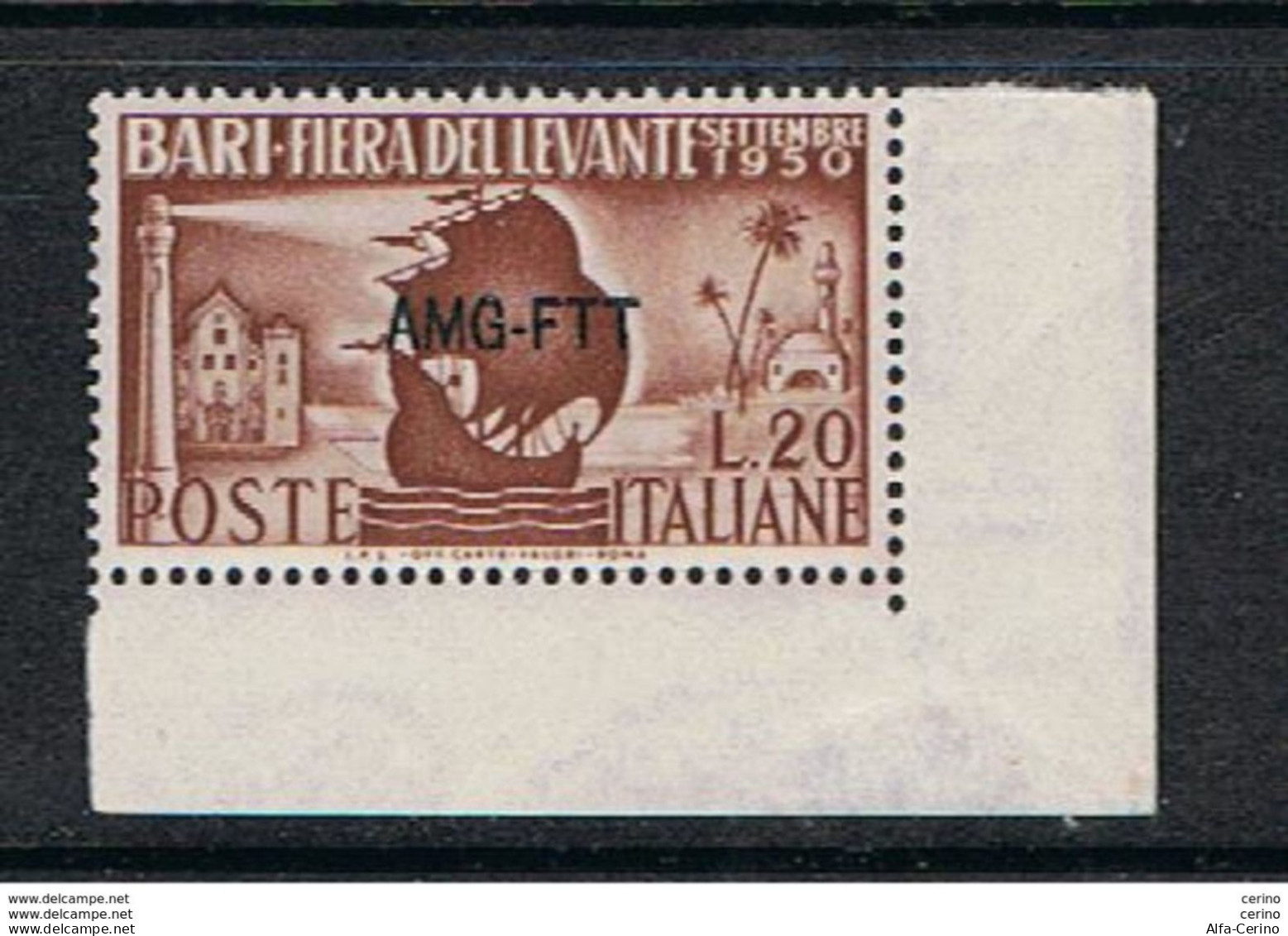 TRIESTE  A:  1950  BARI  -  £. 20  BRUNO  ROSSO  N. -  SASS. 80 - Mint/hinged