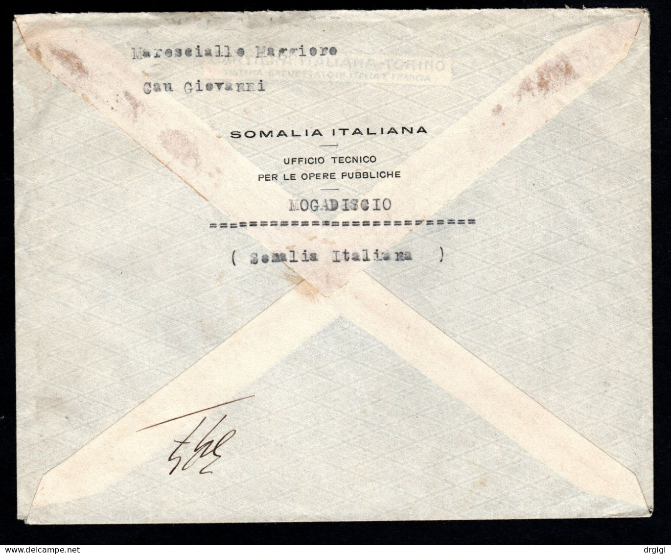 SOMALIA ITALIANA, BUSTA 1929, SASS. 93+116+117+(123-125) MOGADISCIO X ASMARA - Somalia