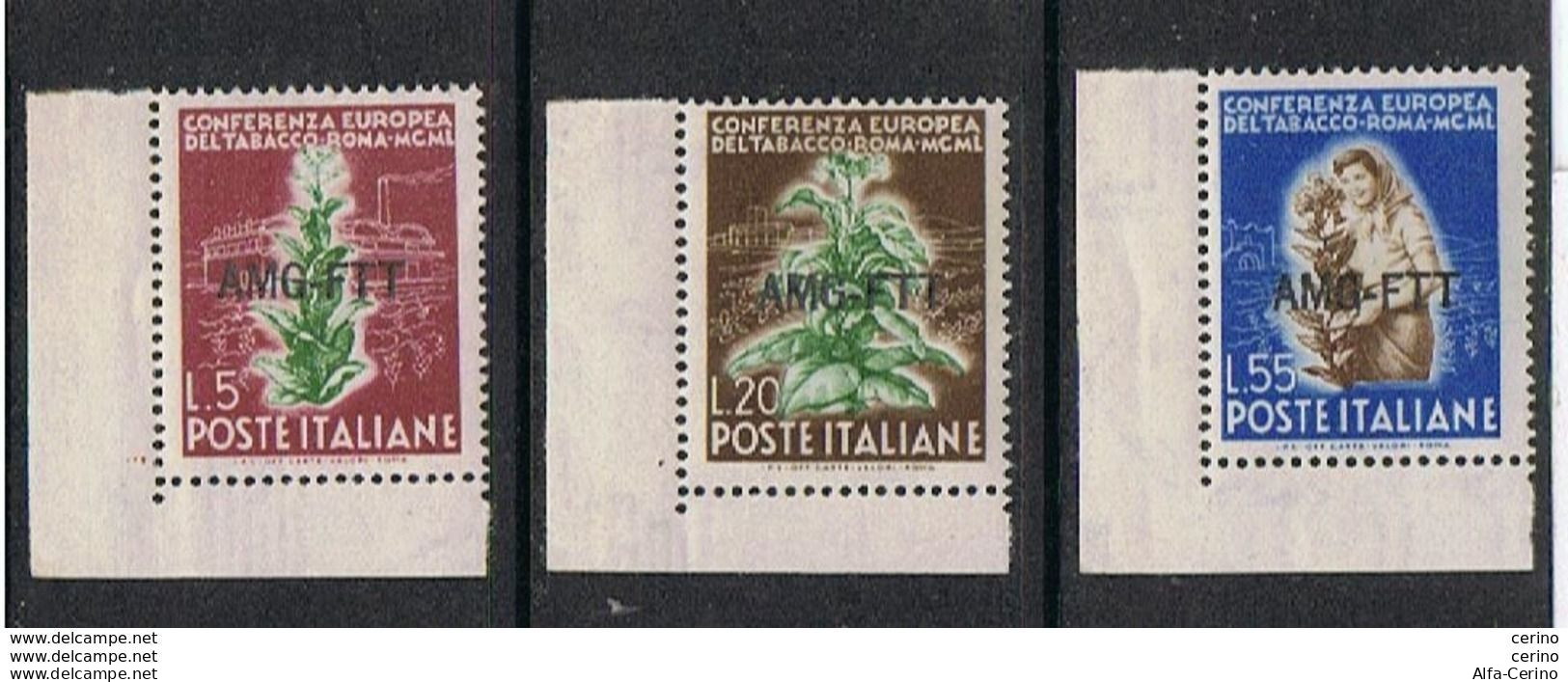 TRIESTE  A:  1950  TABACCO  -  S. CPL. 3  VAL. N. -  SASS. 84/86 - Neufs