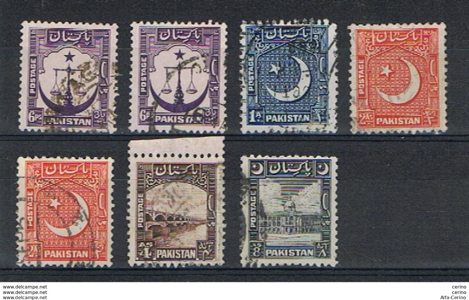 PAKISTAN:  1948  ORDINARY  SERIES  -  LOT  7  USED  STAMPS  -  YV/TELL. 25//35 - Pakistán