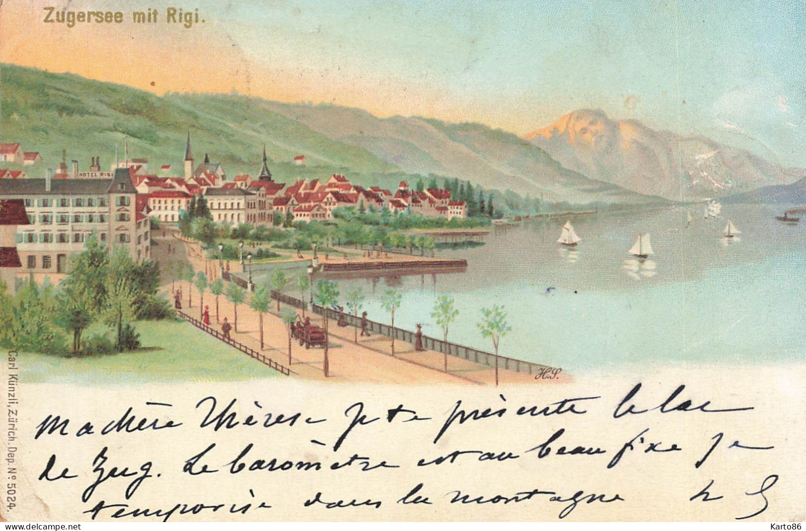 Zugersee Mit Rigi * CPA 1893 !! Carl Kunzli N°5024 Illustrateur * Zug Zoug Suisse Schweiz - Zoug
