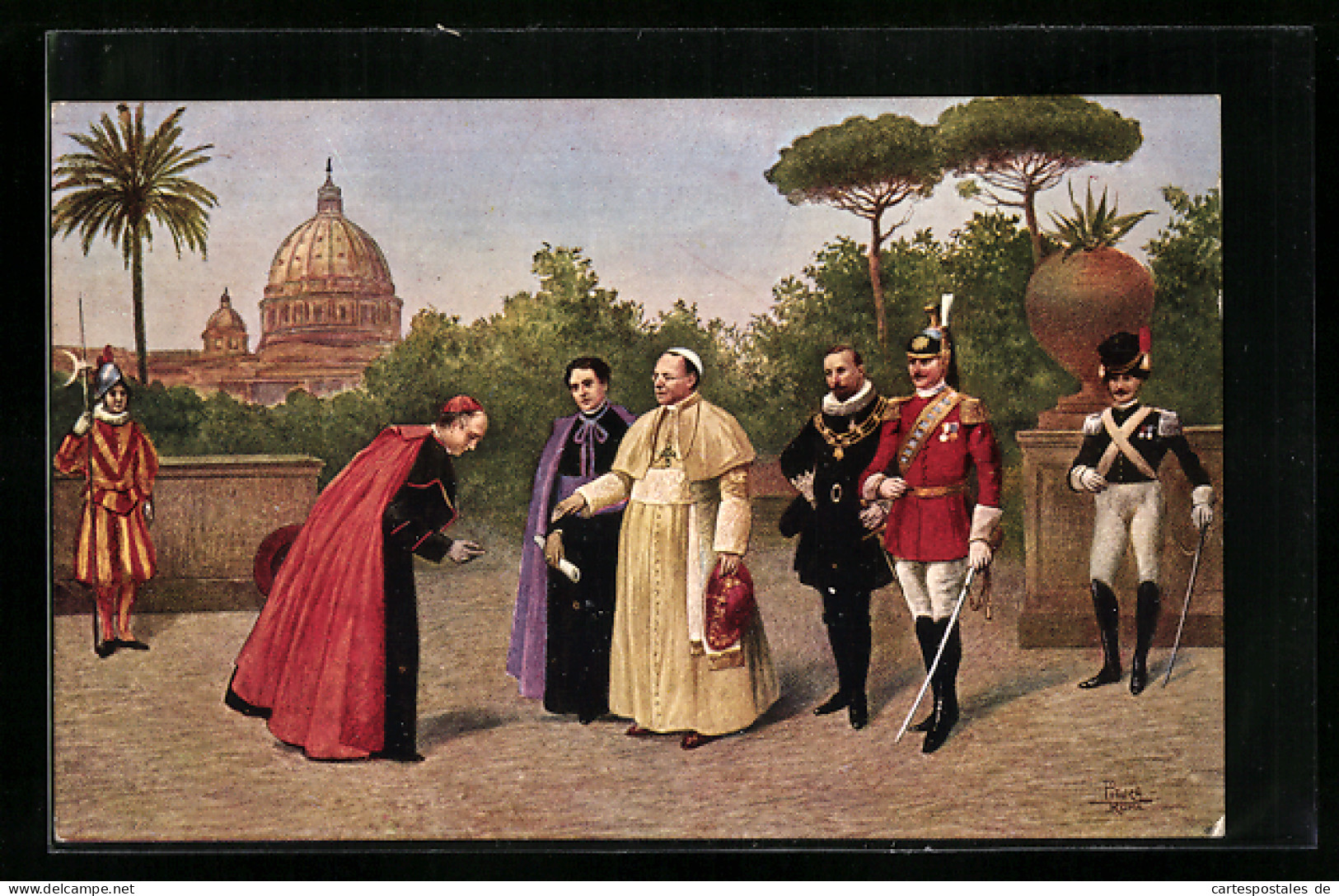 AK Papst Pius XI. In Begleitung Kirchlicher Würdenträger, Uniformen, Schweizer Garde  - Papi