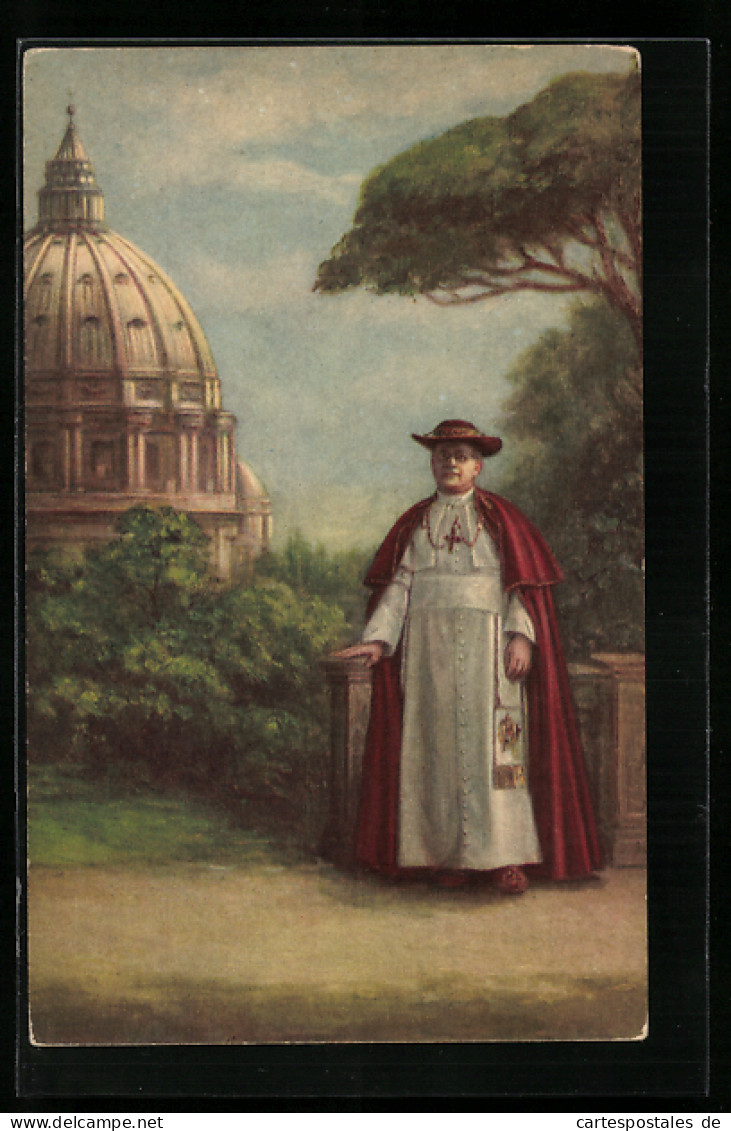 AK Papst Pius XI. Vor Der Kirche  - Popes