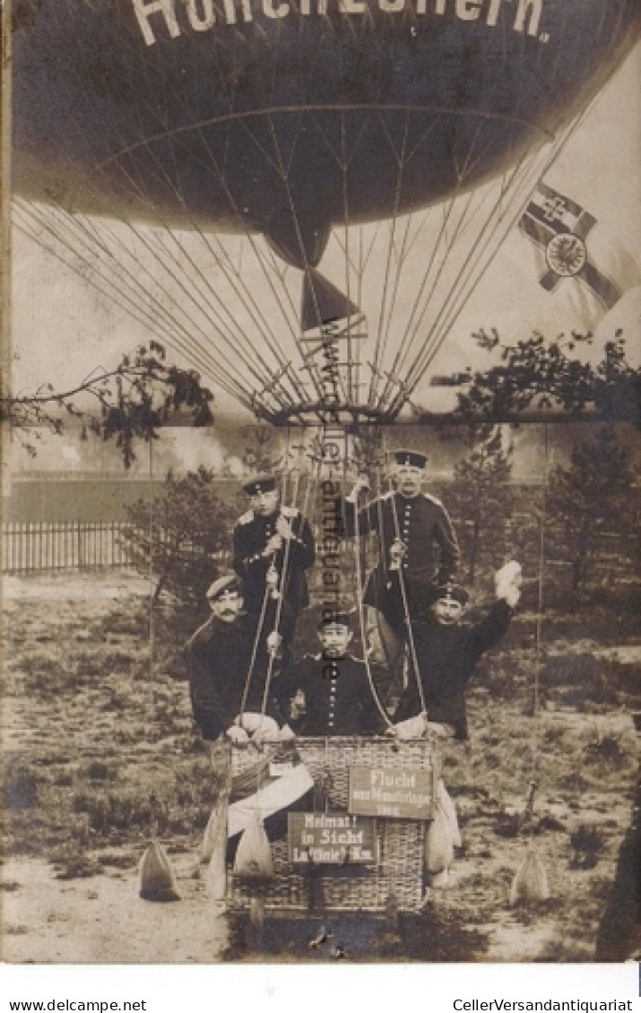 Postkarte. 5 Soldaten Im Heisluftballon Sitzend Von Millitärkarte - Unclassified