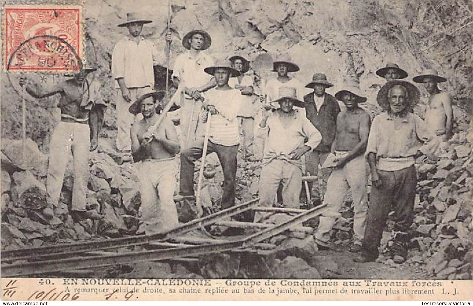 Nouvelle Calédonie - Groupe De Condamné Aux Travaux Forcés - Animé - Oblitéré 1906 - Carte Postale Ancienne - Neukaledonien