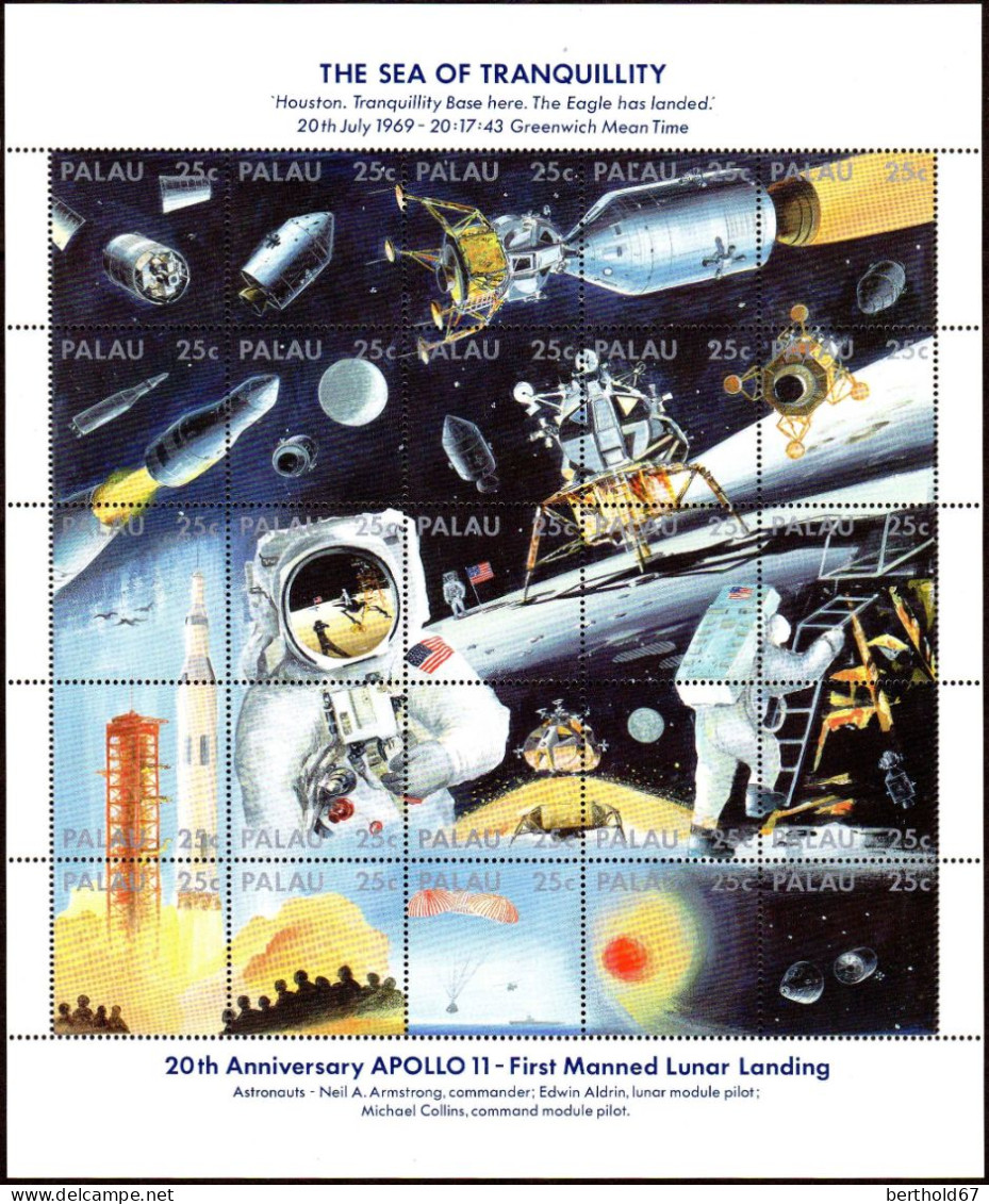 Palau Poste N** Yv: 242/266 20.Anniversaire De L'homme Sur La Lune - Palau