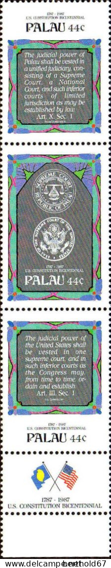 Palau Poste N** Yv: 179/187 Bicentenaire de la Constitution des Etats-Unis Bord de feuille Bande de 3