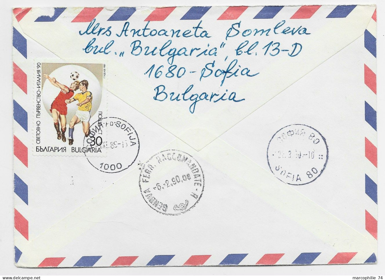 SOCCER FOOTBALL BULGARIA LETTRE COVER REC AVION SOFIA 1989 TO ITALIE - 1990 – Italy