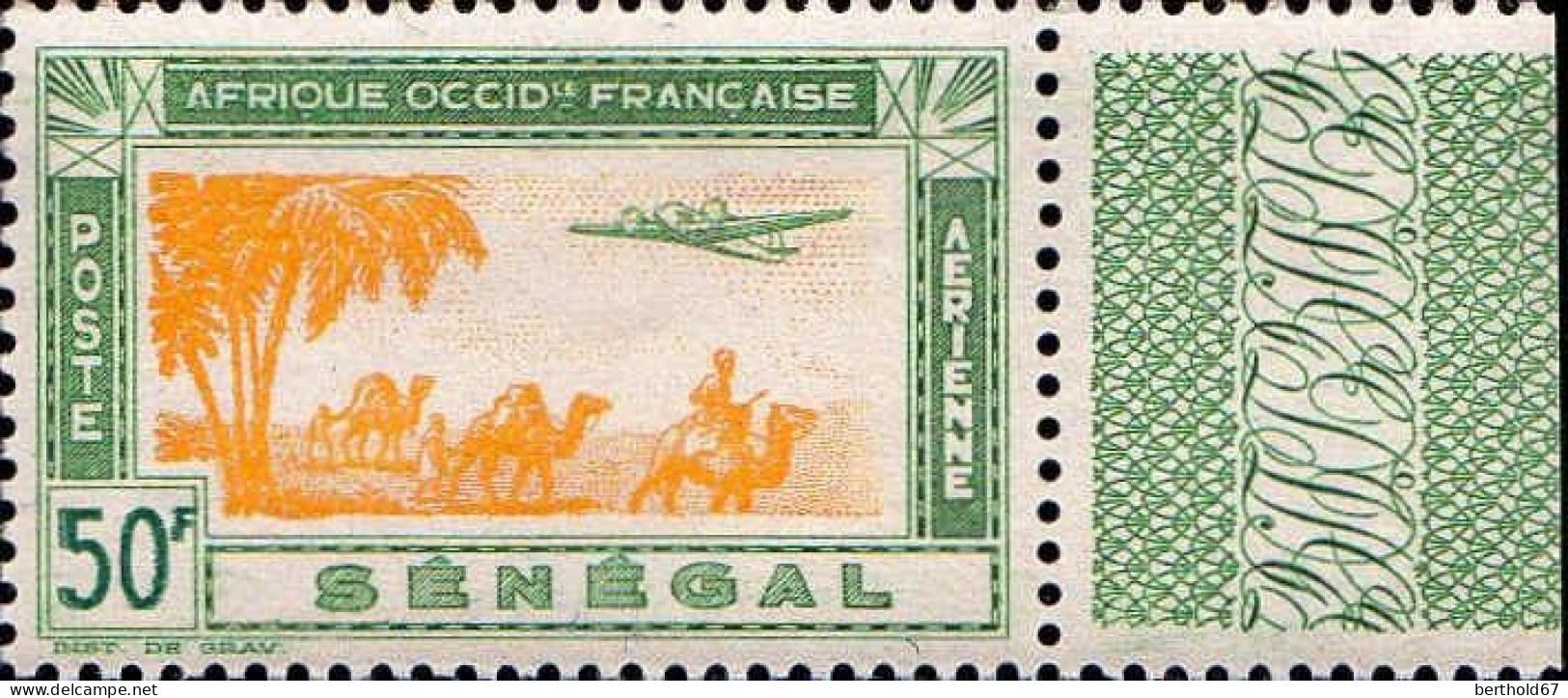 Sénégal Avion N** Yv:29 Mi:212 Bi-moteur Sur Palmiers & Caravane Bord De Feuille - Poste Aérienne