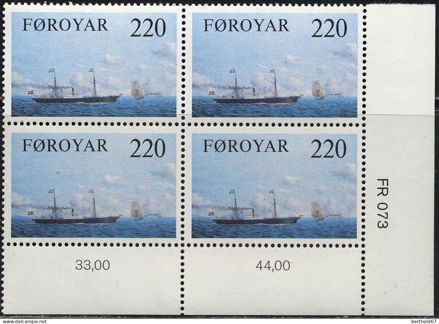Feroe Poste N** Yv: 73 Mi:79 Bateau à Vapeur SS Arcturus Coin D.feuille X4 - Isole Faroer