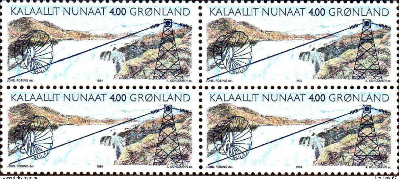 Groenland Poste N** Yv:236 Mi:246 Centrale Hydroélectrique De Buksefjorden Bloc De 4 - Nuovi