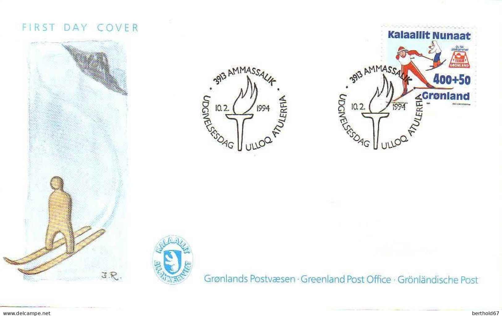 Groenland Poste Obl Yv:232 Mi:243 OL'94 Lillehammer Team Gronland Ammasalik 10-2-1994 Fdc - Usati