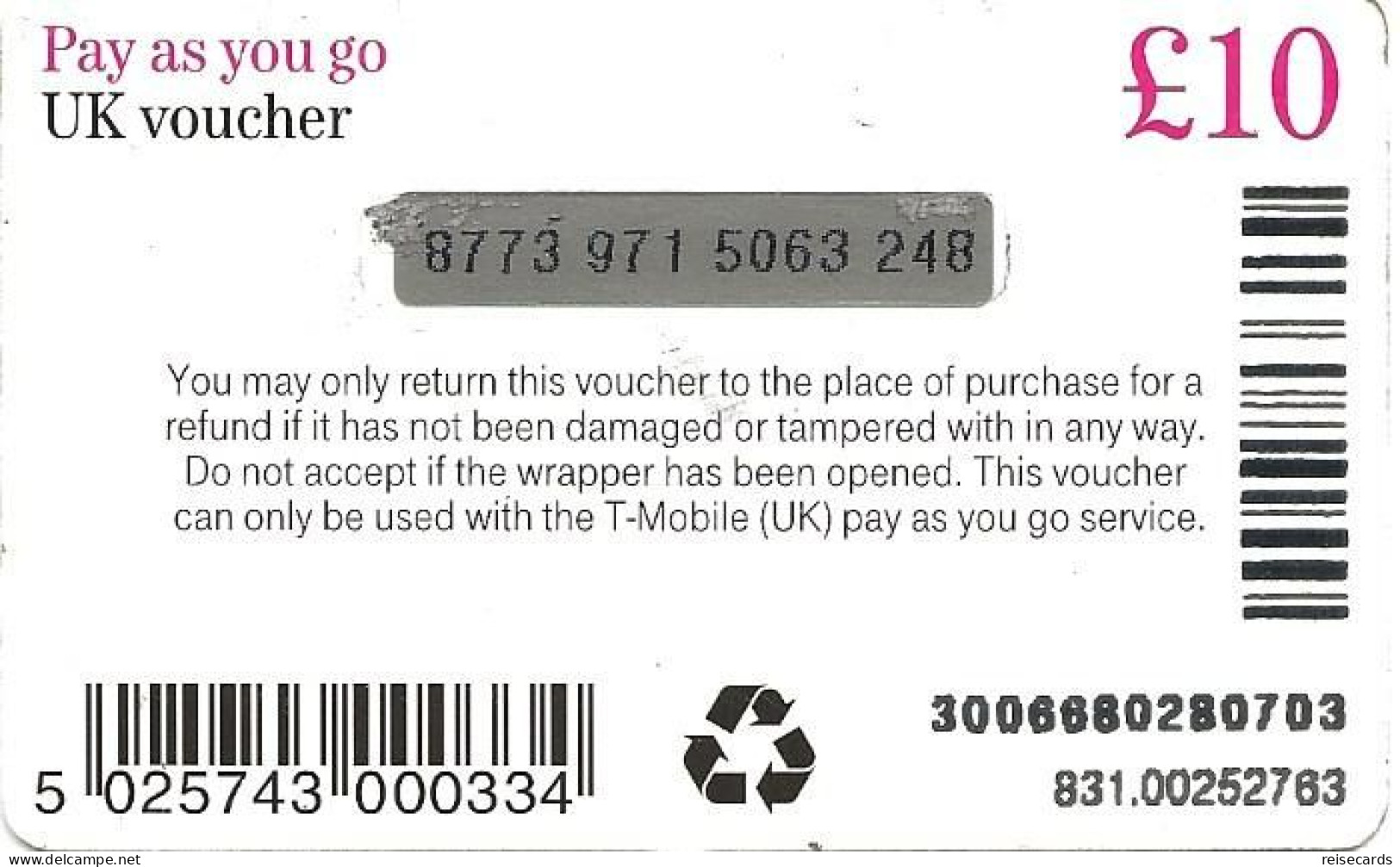 Germany: Prepaid T Mobile, UK Voucher - [2] Mobile Phones, Refills And Prepaid Cards