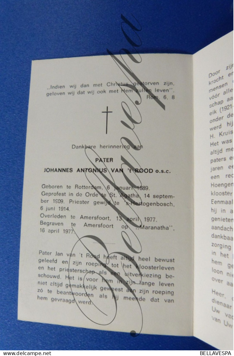 Pater Johannes Antonius Van 't ROOD Rotterdam 1889- Priester Orde Te St Agatha Kruisheren Amersfoort 1977 - Obituary Notices