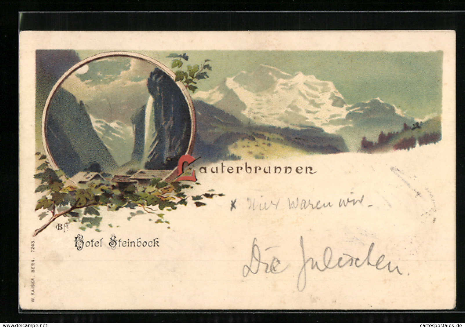 Lithographie Lauterbrunnen, Partie Im Hochgebirge, Wasserfall  - Lauterbrunnen