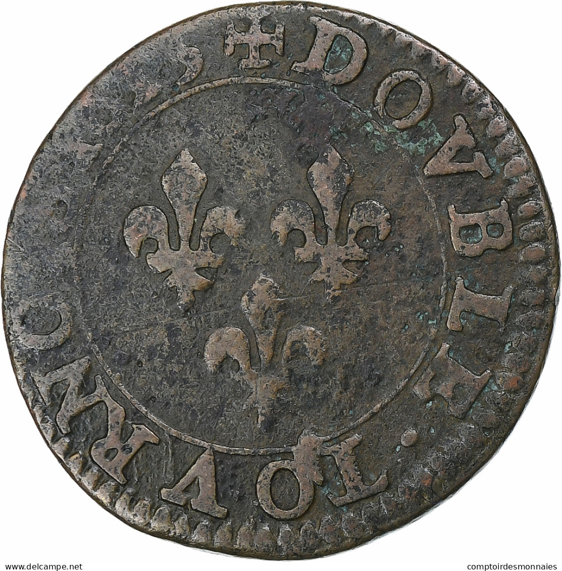 France, Louis XIII, Double Tournois, 1615, Paris, Cuivre, TB, Gadoury:5 - 1610-1643 Luis XIII El Justo