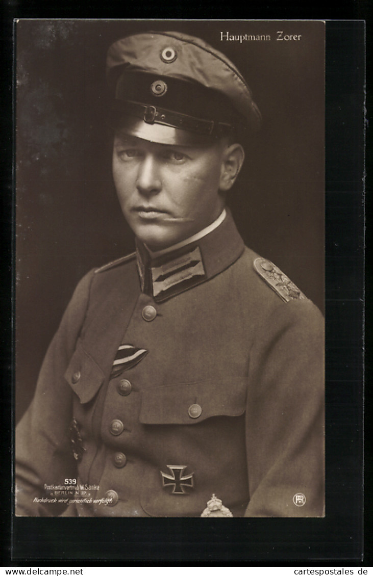 Foto-AK Sanke Nr. 539: Hauptmann Zorer, Kampfflieger  - 1914-1918: 1ère Guerre