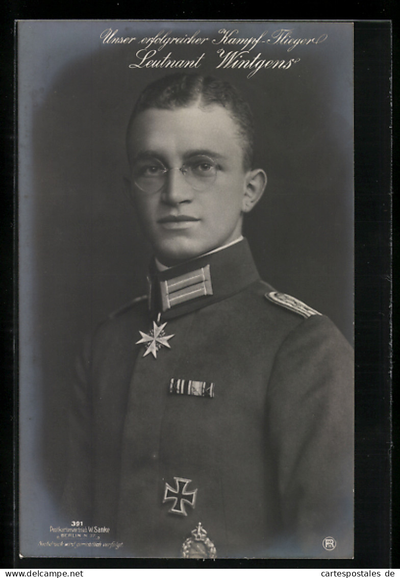 Foto-AK Sanke Nr. 391: Kampf-Flieger Leutnant Wintgens - Portrait In Uniform Mit Eisernem Kreuz  - 1914-1918: 1. Weltkrieg