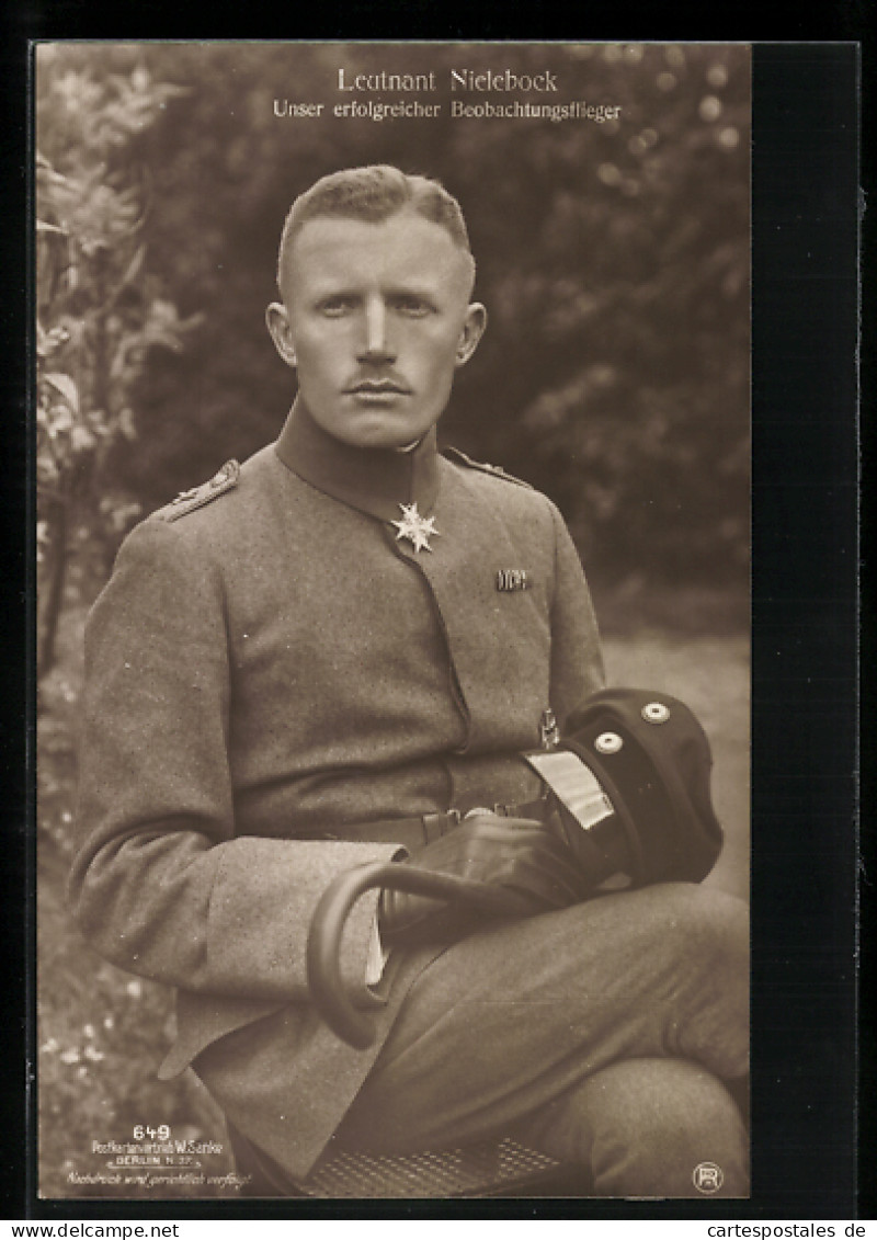 Foto-AK Sanke Nr. 649: Unser Erfolgreicher Kampfflieger Leutnant Nielebock, Pour Le Mérite  - 1914-1918: 1st War